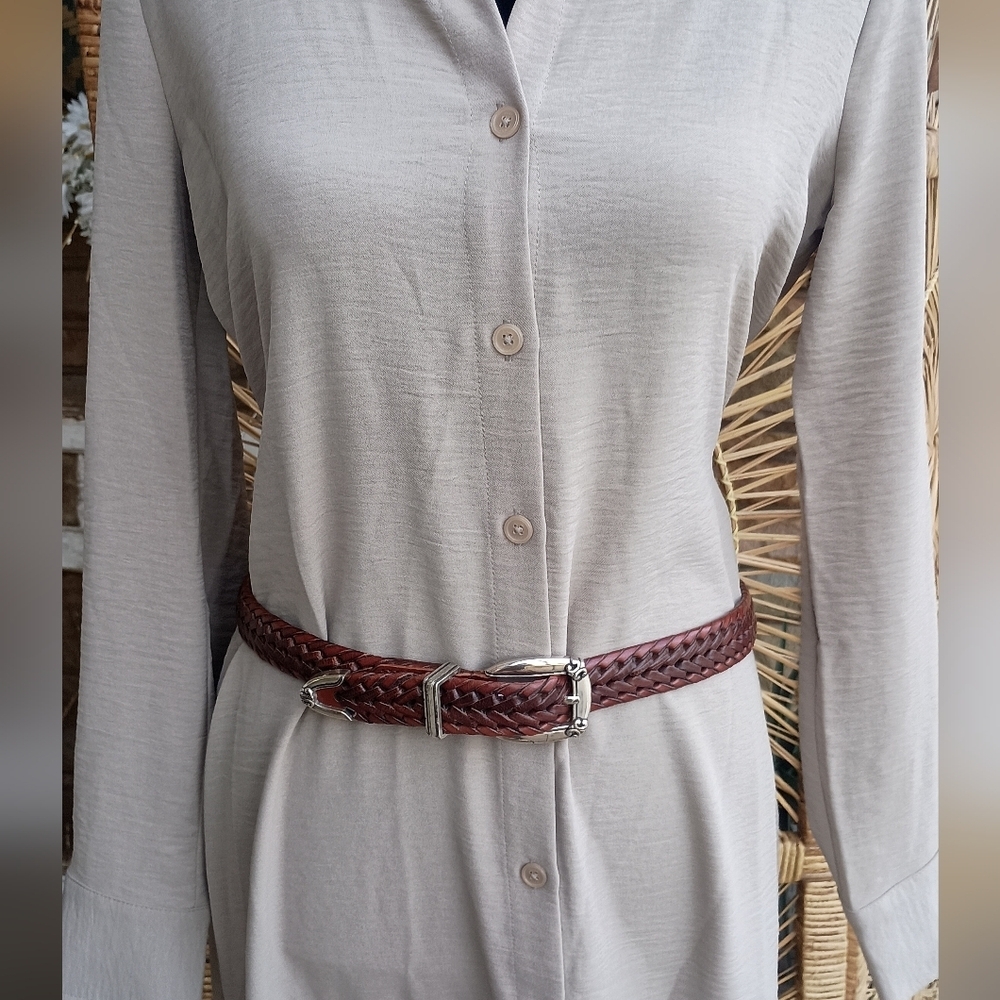 Vintage Fossil Elegant Brown Braided Leather Belt_med